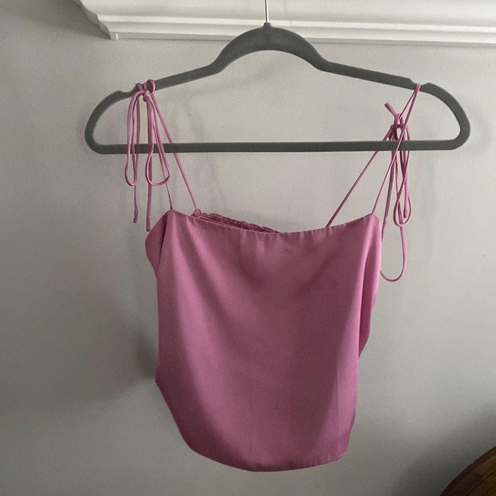 Urban outfitters pink satin tank top. Adjustable Tie straps